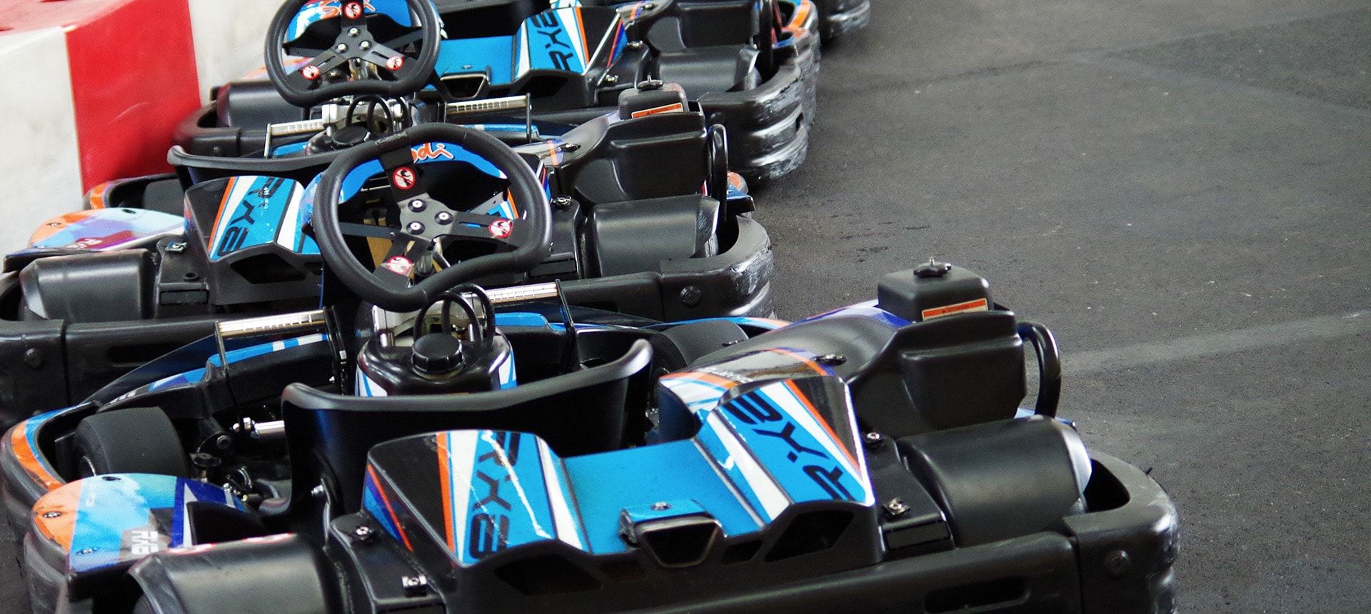 go-karts parked in a row